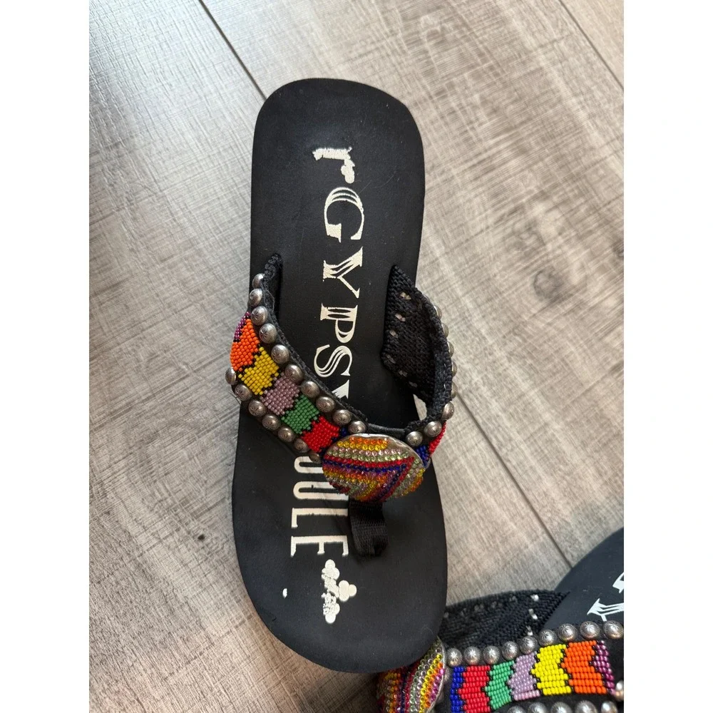 Gypsy Soule Beaded Platform Wedge Flip Flops Y2K Western Boho Sandals 8